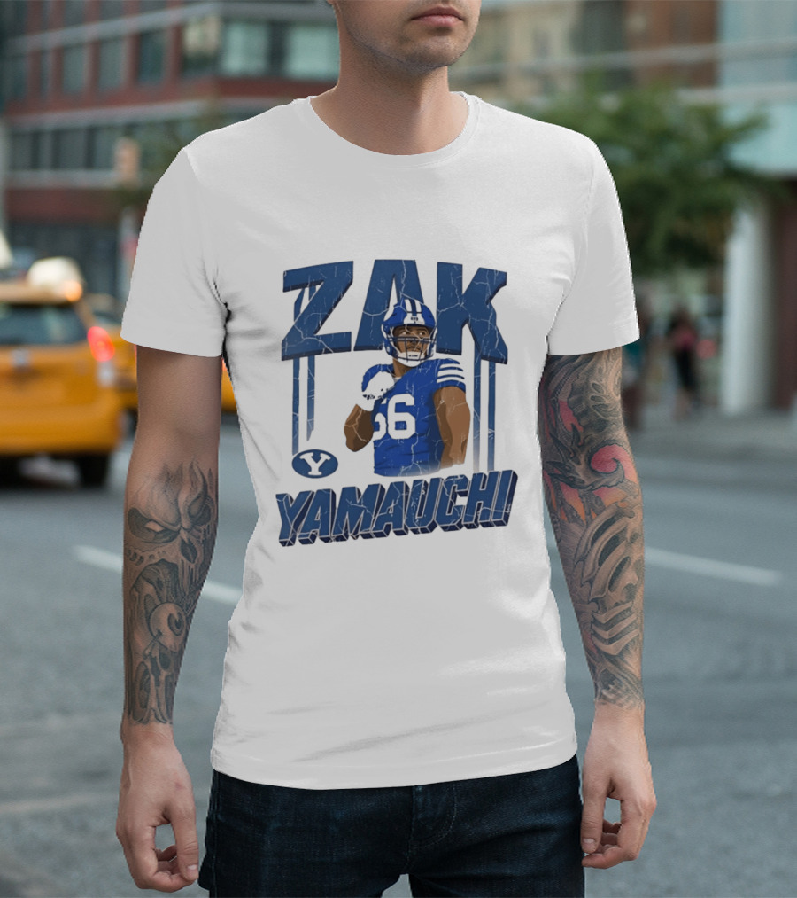Zak Yamauchi Football Number 66 Blue And Green T-Shirt