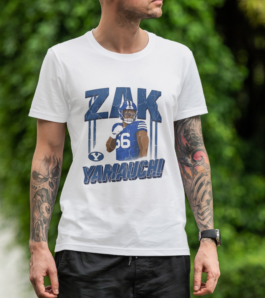 Zak Yamauchi Football Number 66 Blue And Green T-Shirt