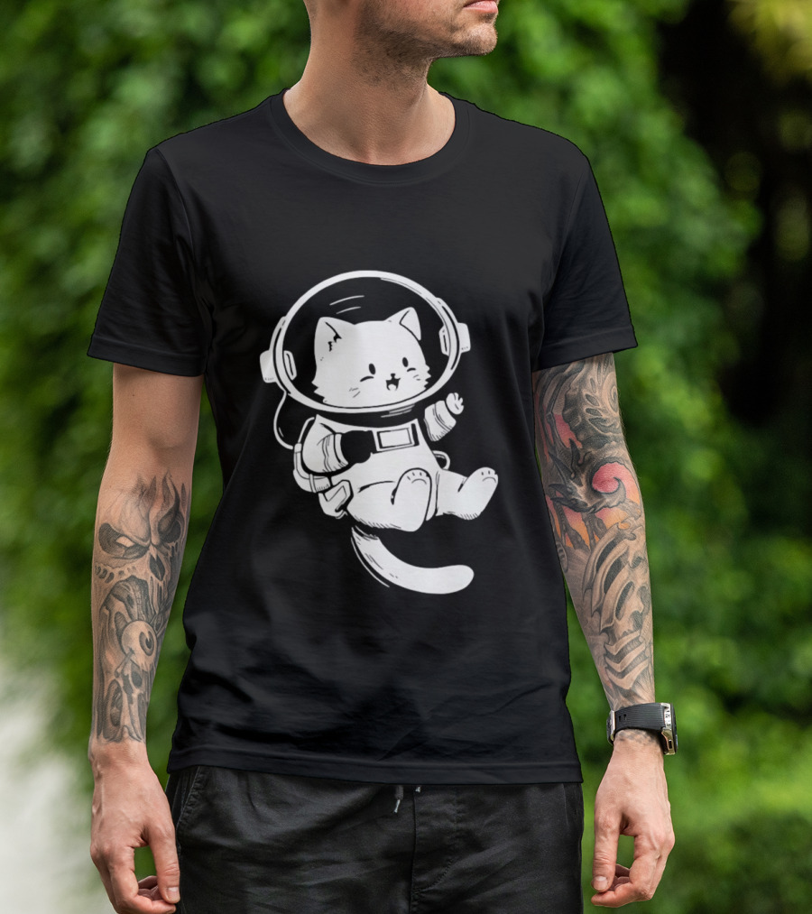 Astronaut Cat Floating In Space Suit Cosmic Adventure T-Shirt