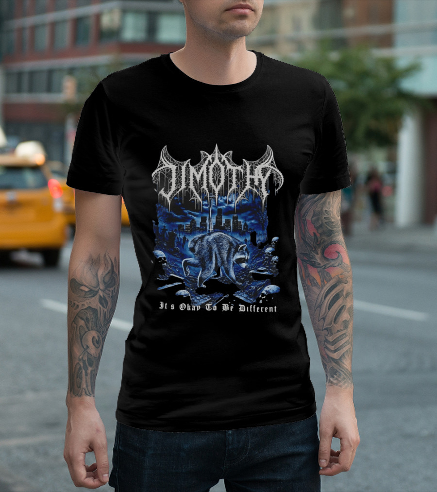 Jimothy Heavy Metal Raccoon It's Okay To Be Different Urban Night Scene T-Shirt
