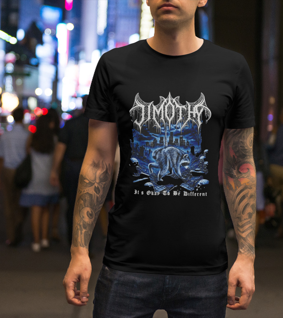 Jimothy Heavy Metal Raccoon It's Okay To Be Different Urban Night Scene T-Shirt