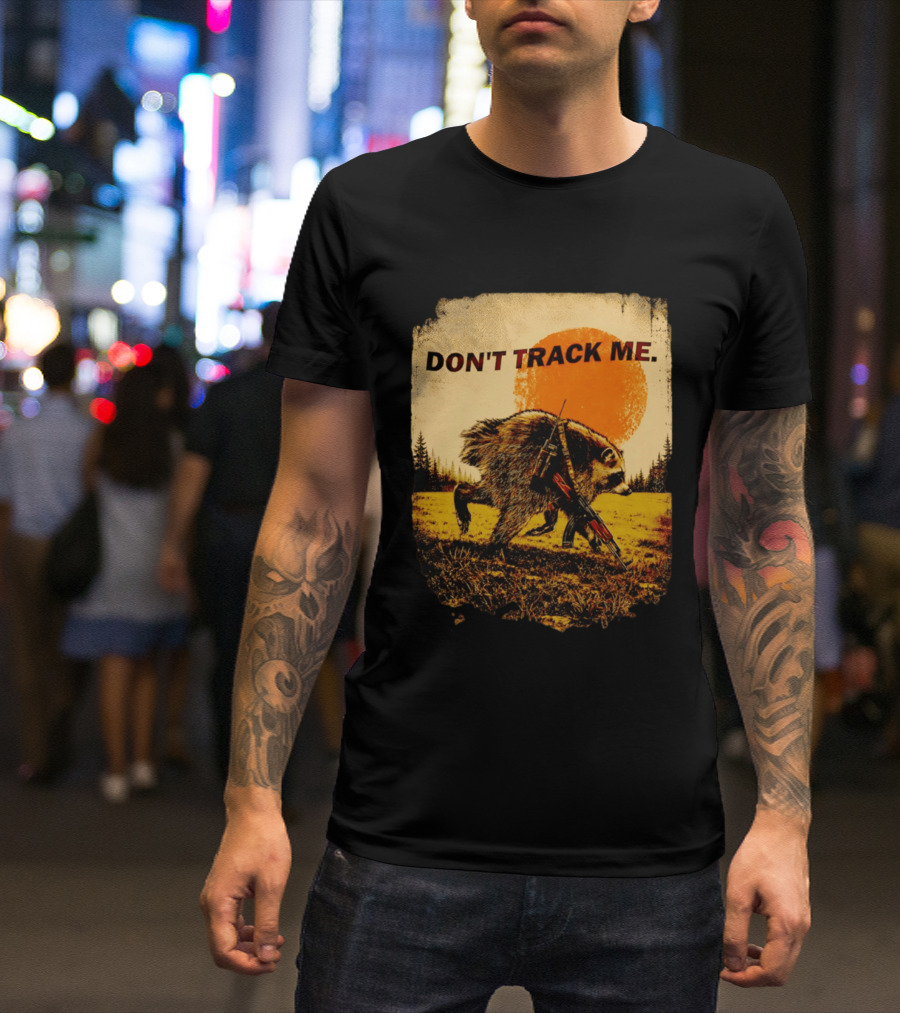 Don't Track Me Raccoon Sunset AK 47 Forest Scene T-Shirt