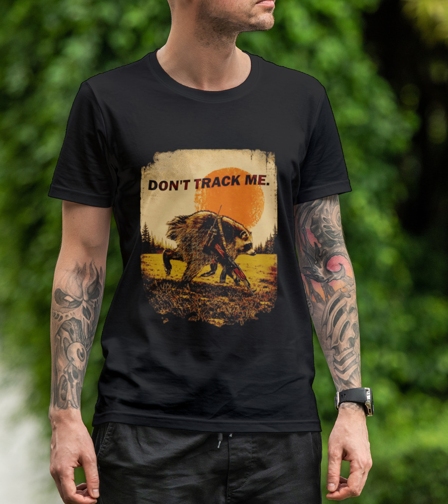 Don't Track Me Raccoon Sunset AK 47 Forest Scene T-Shirt