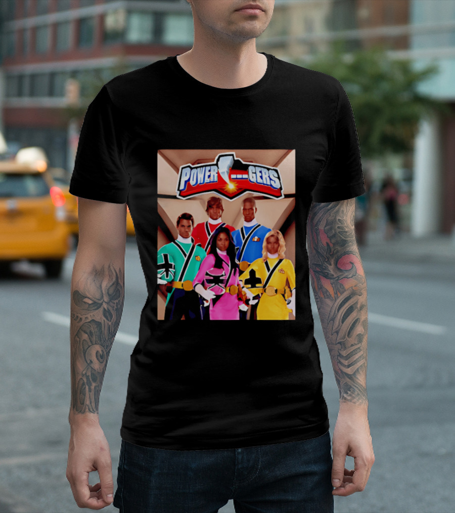 Power Rangers Samurai Team Red Green Pink Yellow Blue Characters T-Shirt