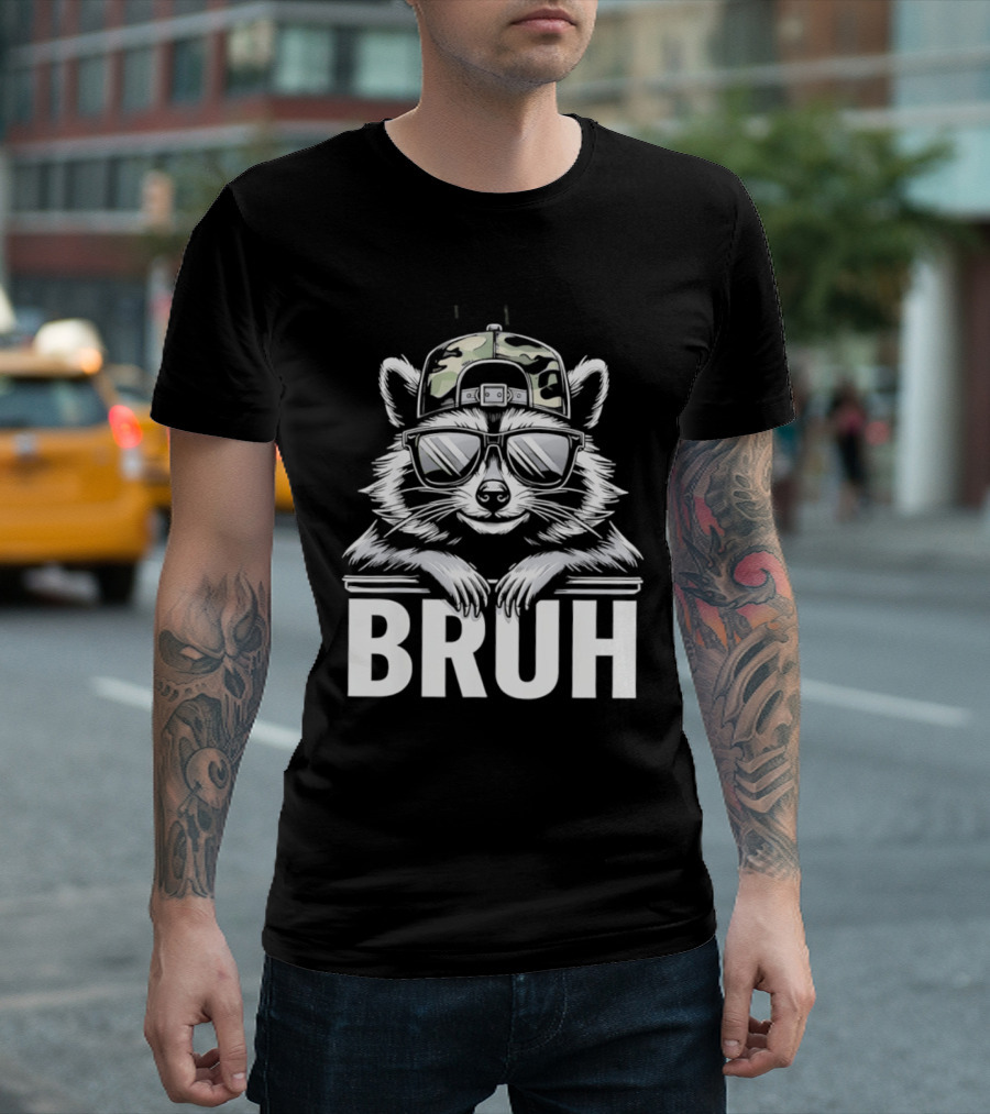 Raccoon With Camo Hat And Sunglasses Bruh T-Shirt