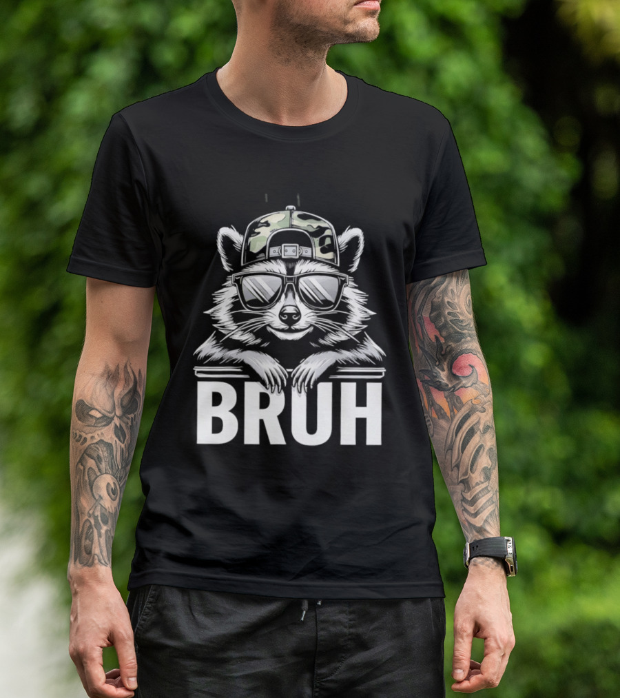 Raccoon With Camo Hat And Sunglasses Bruh T-Shirt