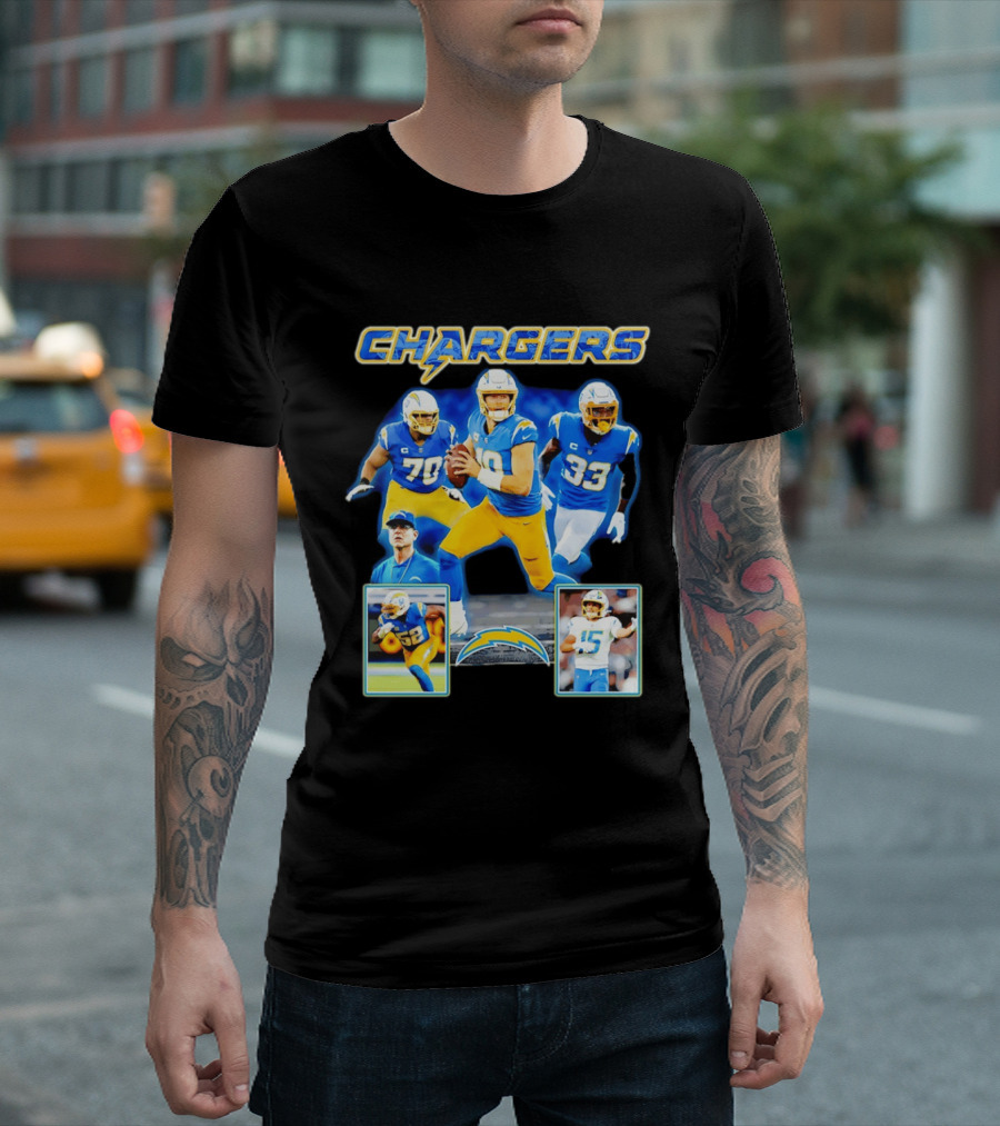 Los Angeles Chargers Players Collage Featuring Quarterback Wide Receiver And Running Back T-Shirt
