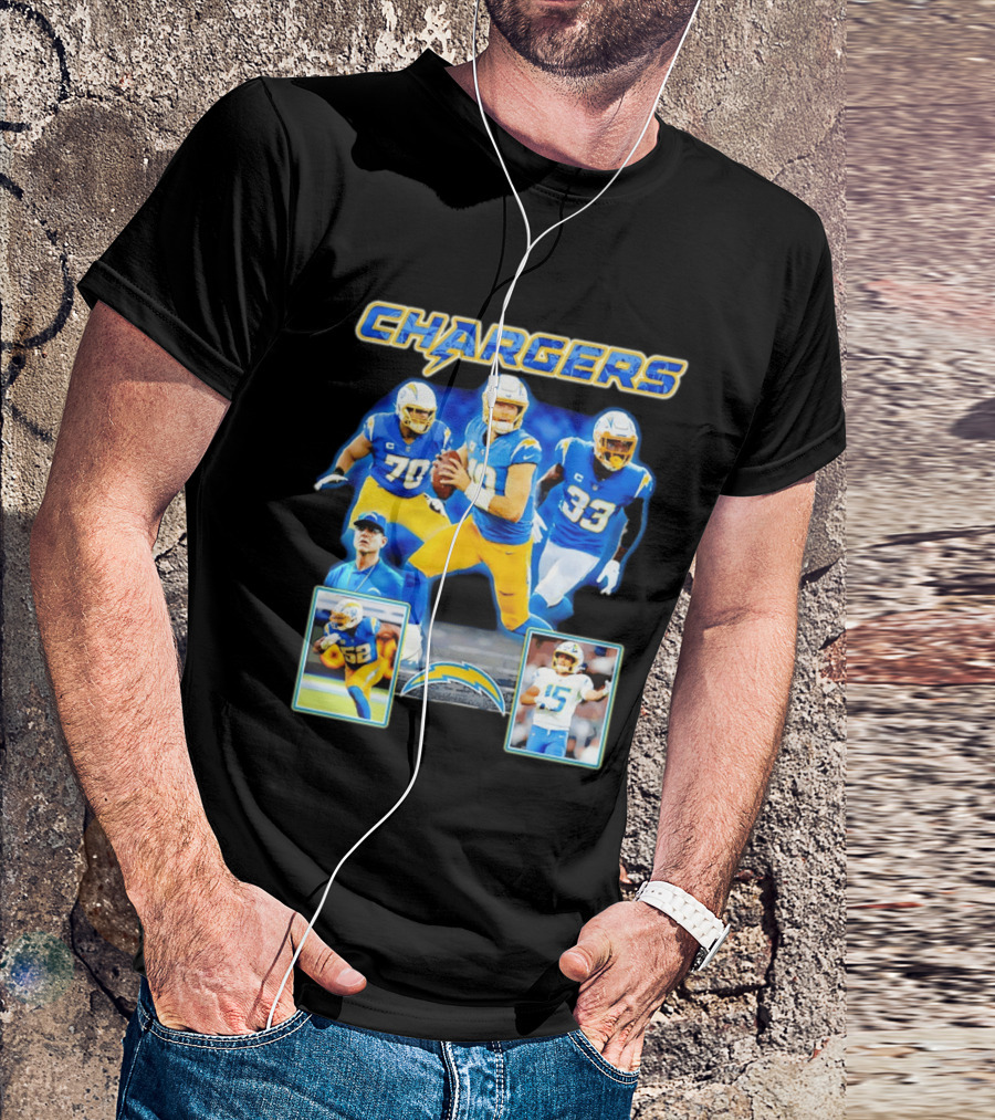 Los Angeles Chargers Players Collage Featuring Quarterback Wide Receiver And Running Back T-Shirt