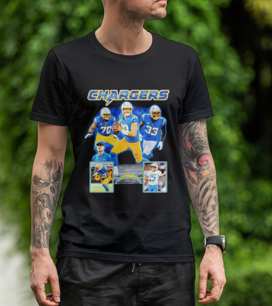 Los Angeles Chargers Players Collage Featuring Quarterback Wide Receiver And Running Back T-Shirt