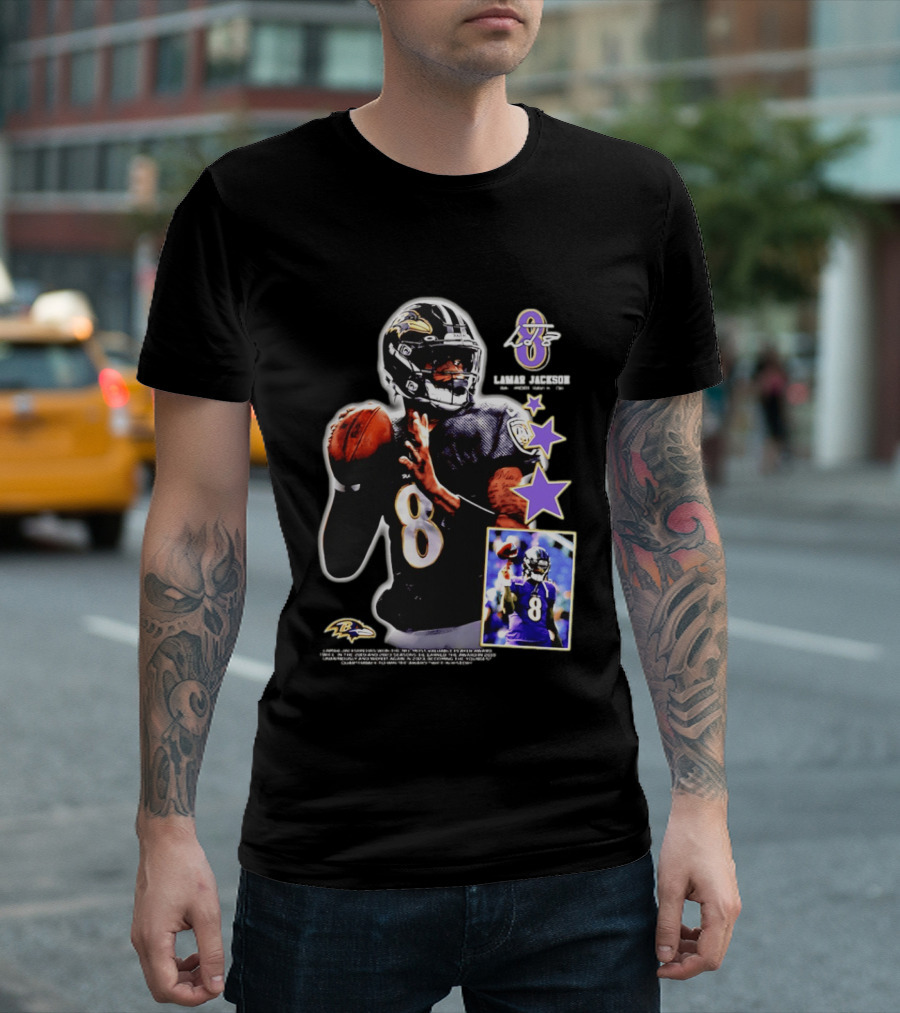 Lamar Jackson Baltimore Ravens No 8 MVP Stars Iconic Football Legend T-Shirt