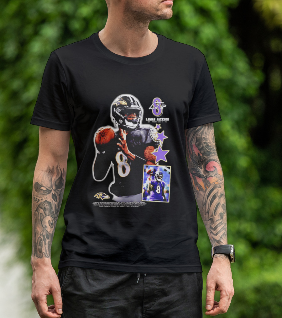 Lamar Jackson Baltimore Ravens No 8 MVP Stars Iconic Football Legend T-Shirt