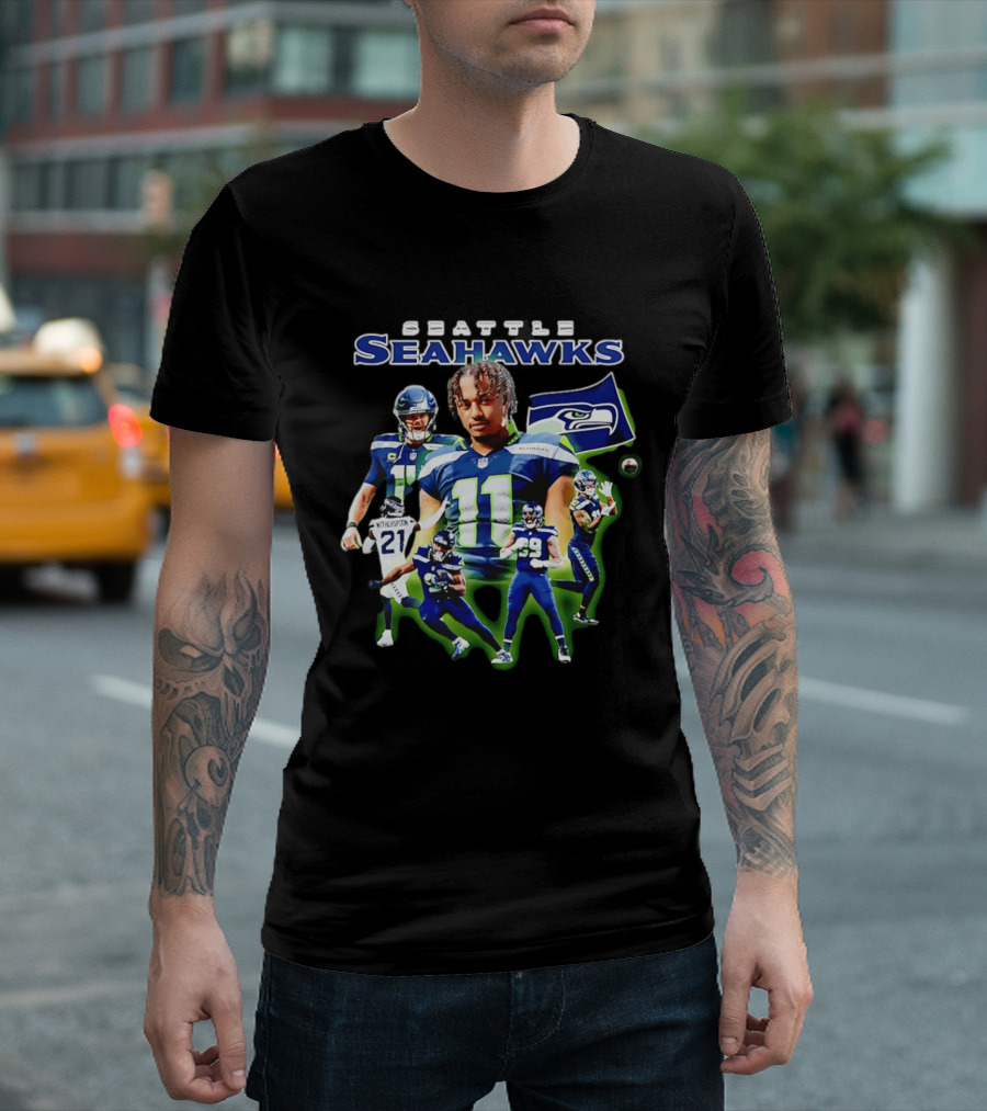 Seattle Seahawks Witherspoon 21 14 11 99 Player Collage T-Shirt