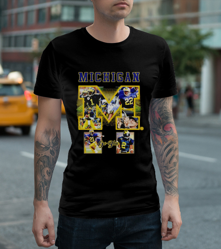 Michigan Wolverines Go Blue Football Iconic Collage T-Shirt