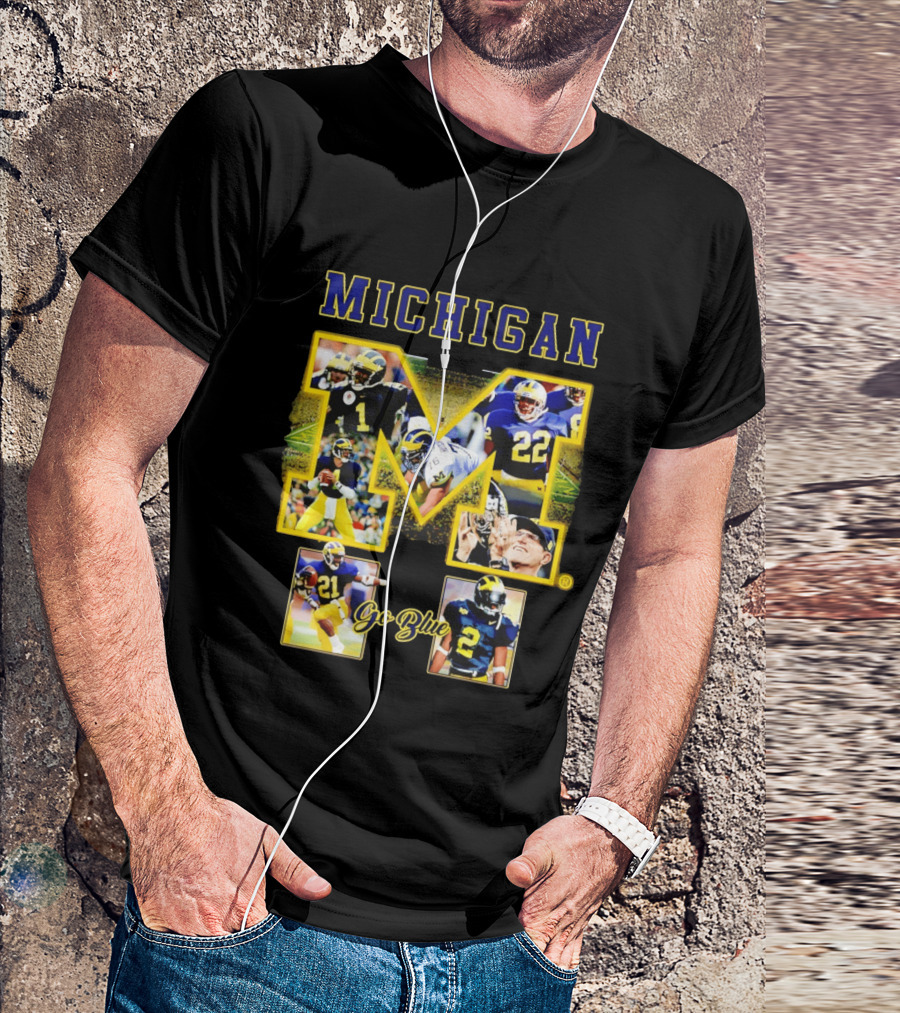 Michigan Wolverines Go Blue Football Iconic Collage T-Shirt