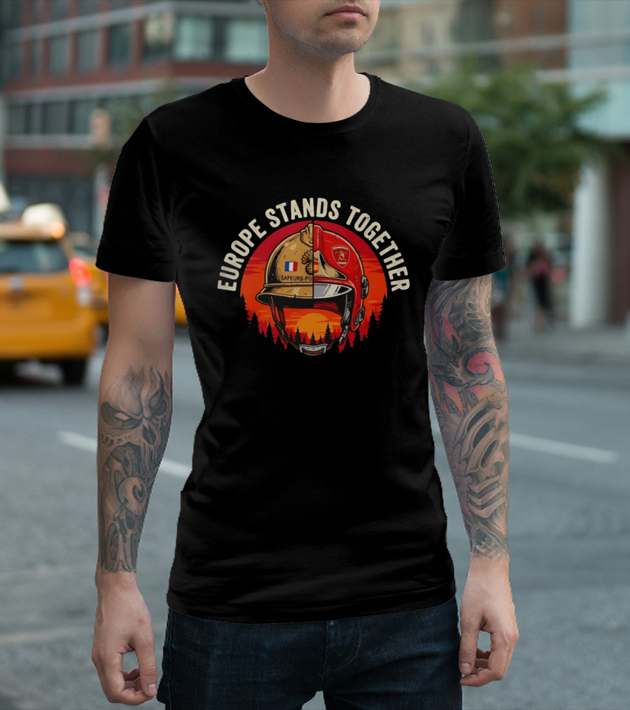 Europe Stands Together Sapeurs Pompiers Bomberos France Spain Firefighter Solidarity T-Shirt