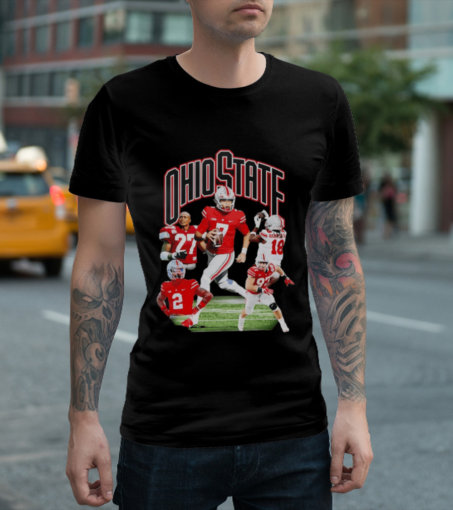 Ohio State Football Collage Featuring Harrison Jr And Star Players T-Shirt