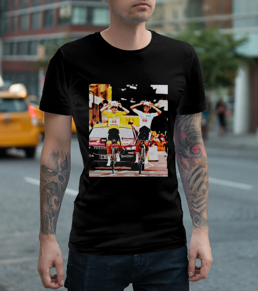 Tadej Pogačar Isaac Del Toro UAE Team Emirates Cycling Skoda Tour Celebratory Finish T-Shirt