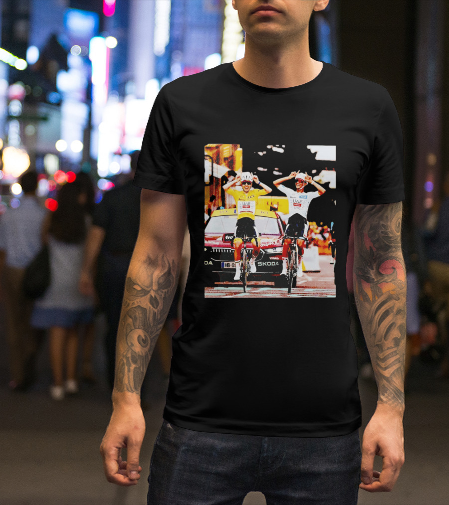 Tadej Pogačar Isaac Del Toro UAE Team Emirates Cycling Skoda Tour Celebratory Finish T-Shirt