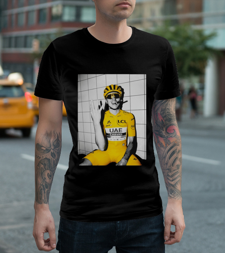 Tadej Pogačar UAE Emirates LCL Yellow Jersey Cycling Champion T-Shirt