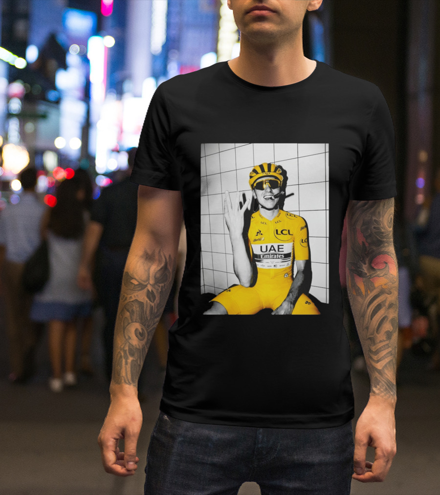 Tadej Pogačar UAE Emirates LCL Yellow Jersey Cycling Champion T-Shirt
