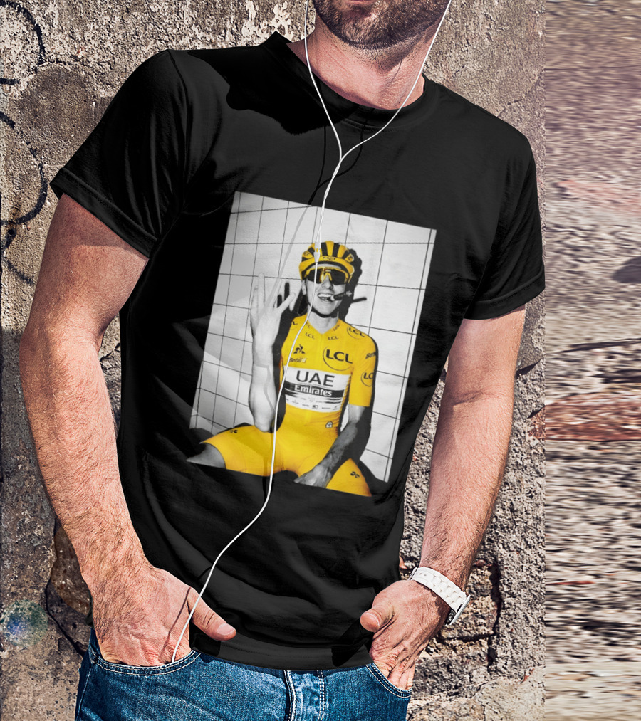 Tadej Pogačar UAE Emirates LCL Yellow Jersey Cycling Champion T-Shirt