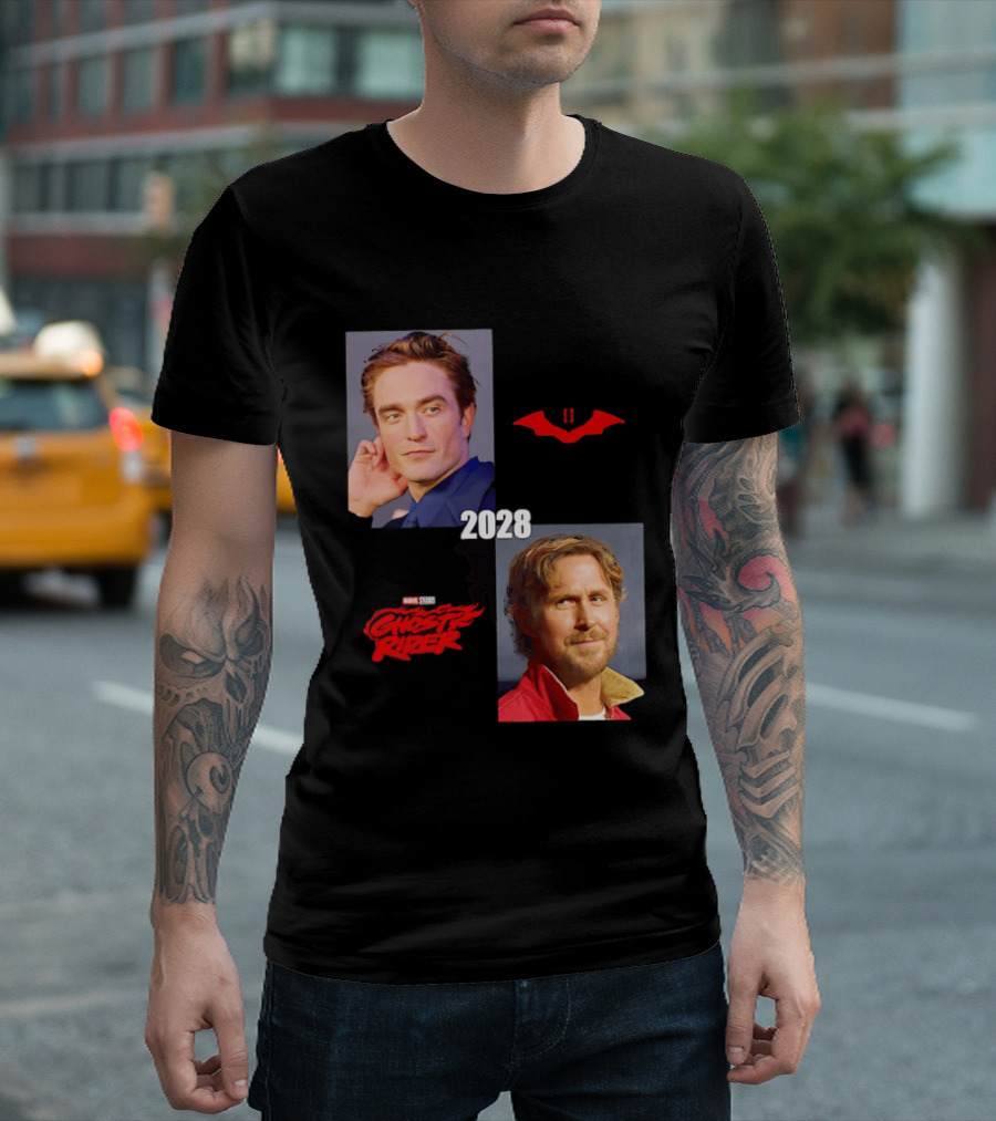 The Batman 2 2028 Marvel Studios Ghost Rider Robert Pattinson Ryan Gosling T-Shirt