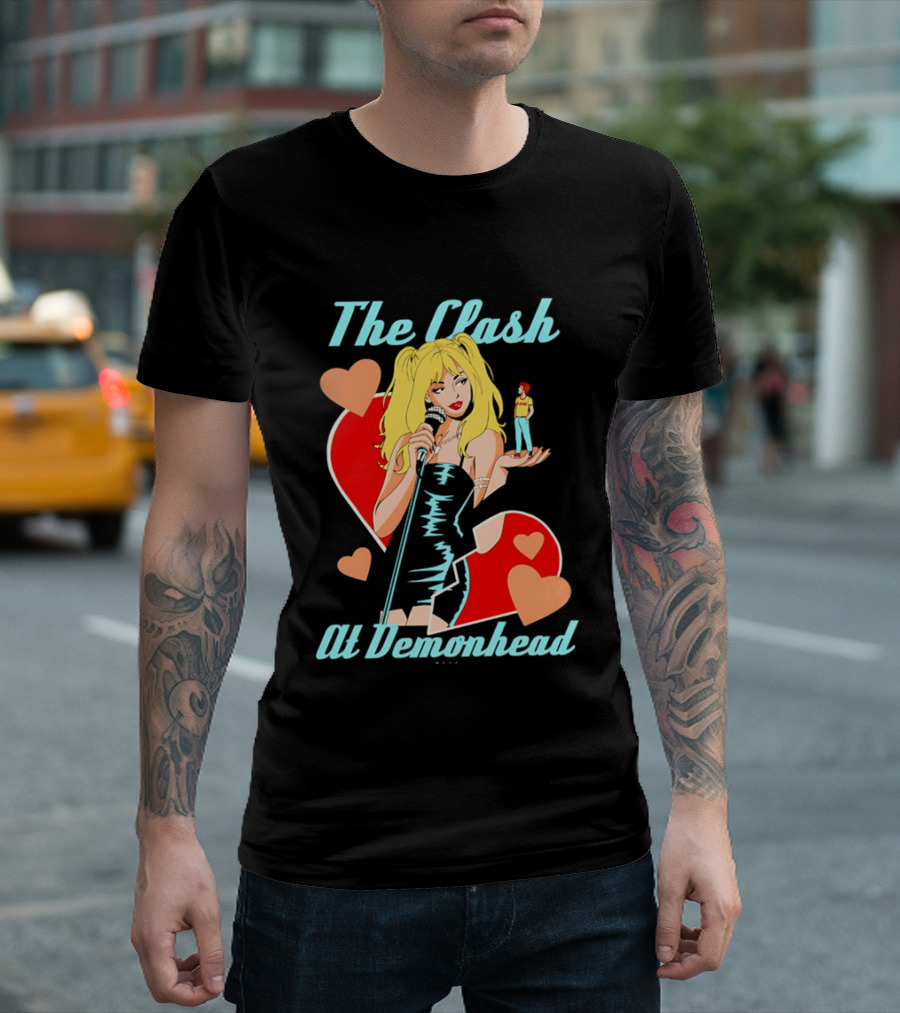 The Clash At Demonhead Heart And Singer With Microphone And Red Haired Figure T-Shirt