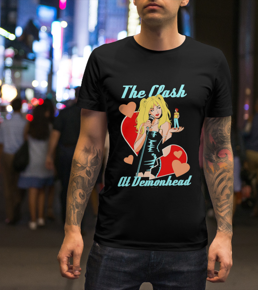 The Clash At Demonhead Heart And Singer With Microphone And Red Haired Figure T-Shirt