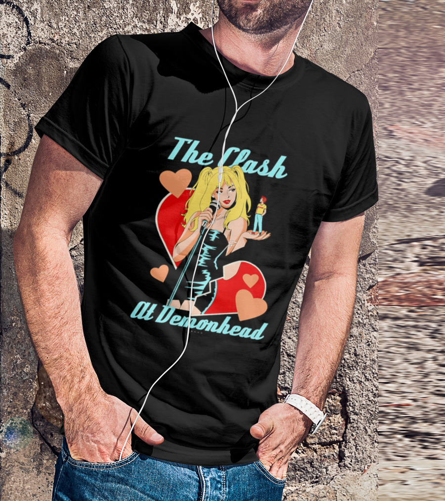 The Clash At Demonhead Heart And Singer With Microphone And Red Haired Figure T-Shirt