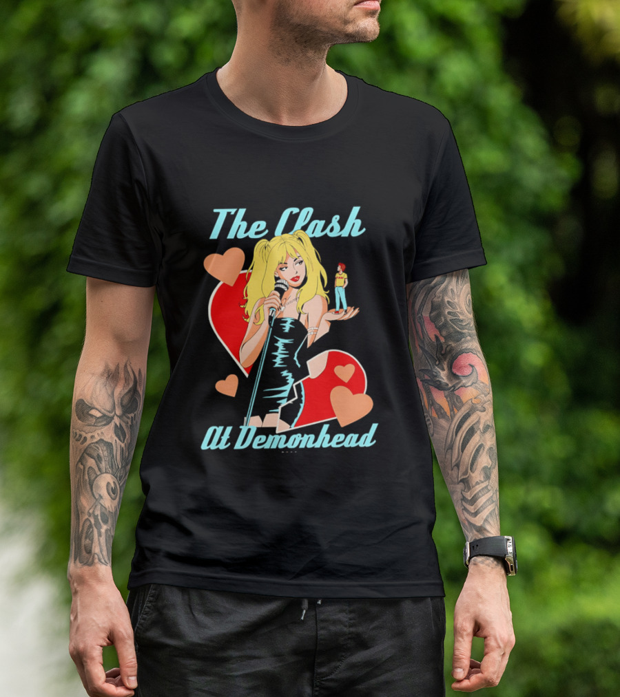 The Clash At Demonhead Heart And Singer With Microphone And Red Haired Figure T-Shirt