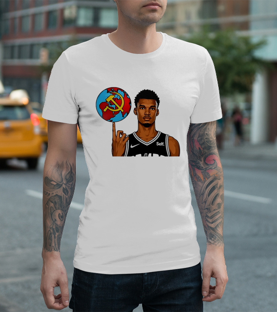 Victor Wembanyama Spinning Basketball With Communist Sickle Globe And Nike Self Jersey T-Shirt