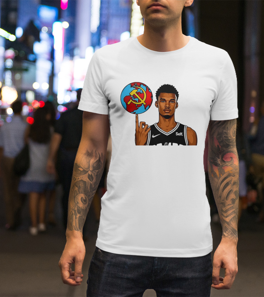 Victor Wembanyama Spinning Basketball With Communist Sickle Globe And Nike Self Jersey T-Shirt