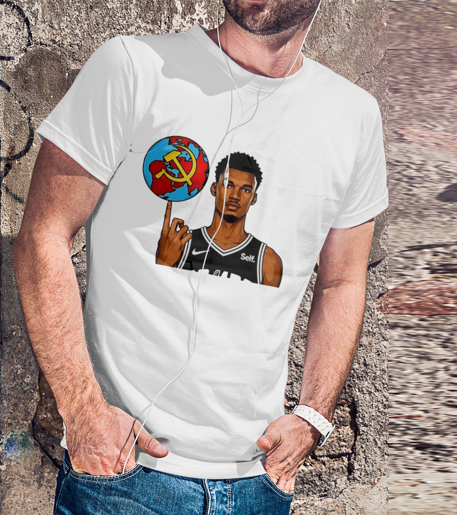 Victor Wembanyama Spinning Basketball With Communist Sickle Globe And Nike Self Jersey T-Shirt