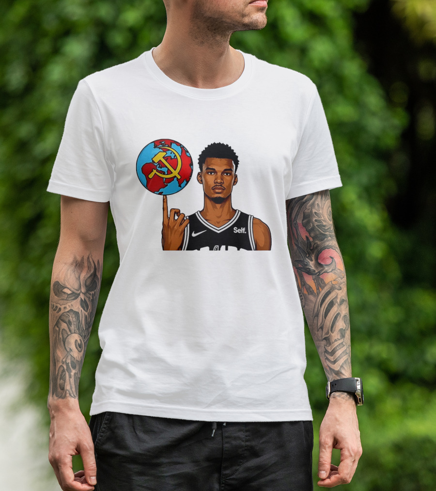 Victor Wembanyama Spinning Basketball With Communist Sickle Globe And Nike Self Jersey T-Shirt