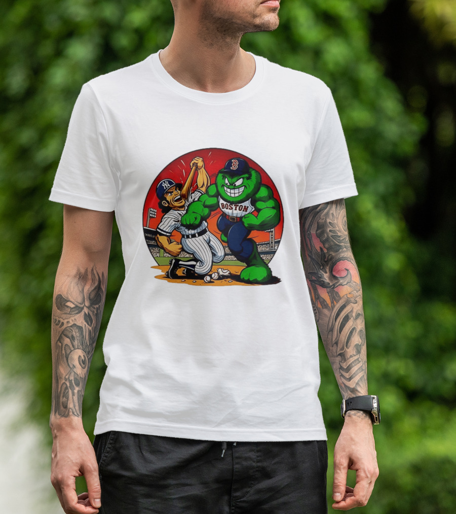 Boston Red Sox Vs New York Yankees Rivalry Cartoon Monsters Showdown T-Shirt
