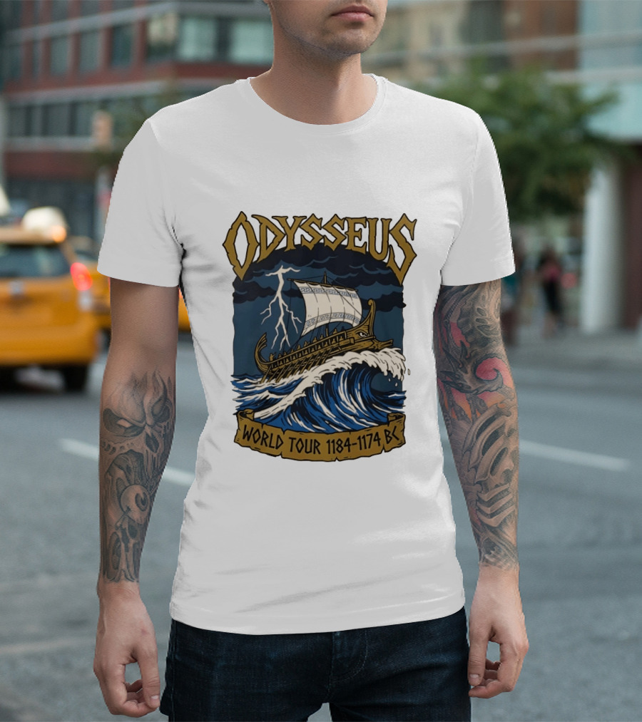 Odysseus World Tour 1184 1174 BC Viking Ship Adventure Wave Breaking Stormy Sea T-Shirt