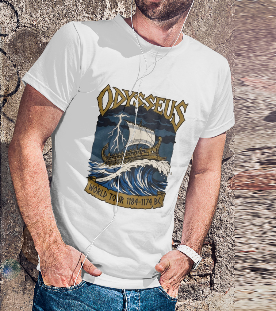 Odysseus World Tour 1184 1174 BC Viking Ship Adventure Wave Breaking Stormy Sea T-Shirt