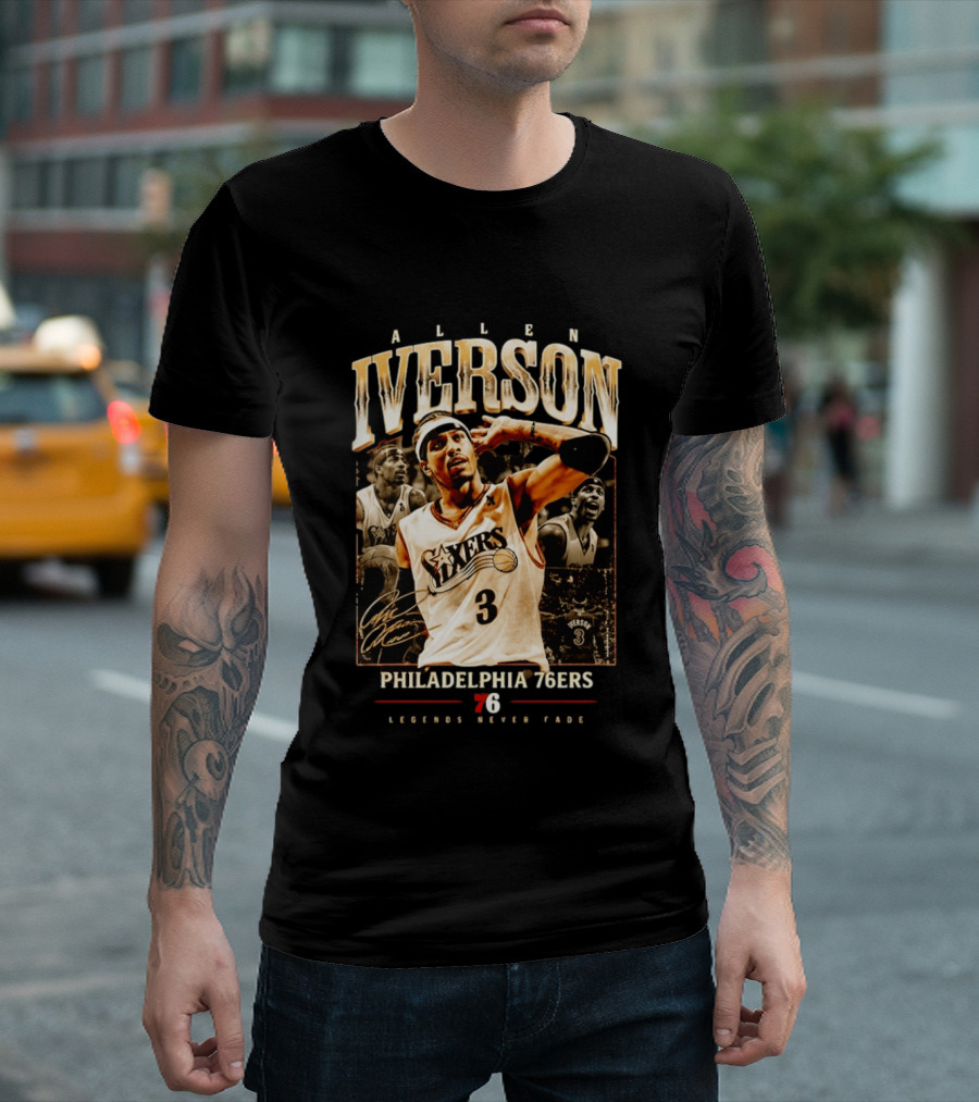 Allen Iverson Philadelphia 76ers Legends Never Fade Basketball Icon Number 3 T-Shirt