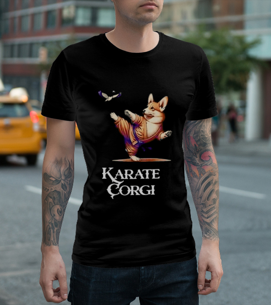 Karate Corgi Flying Crane Martial Arts Animal T-Shirt