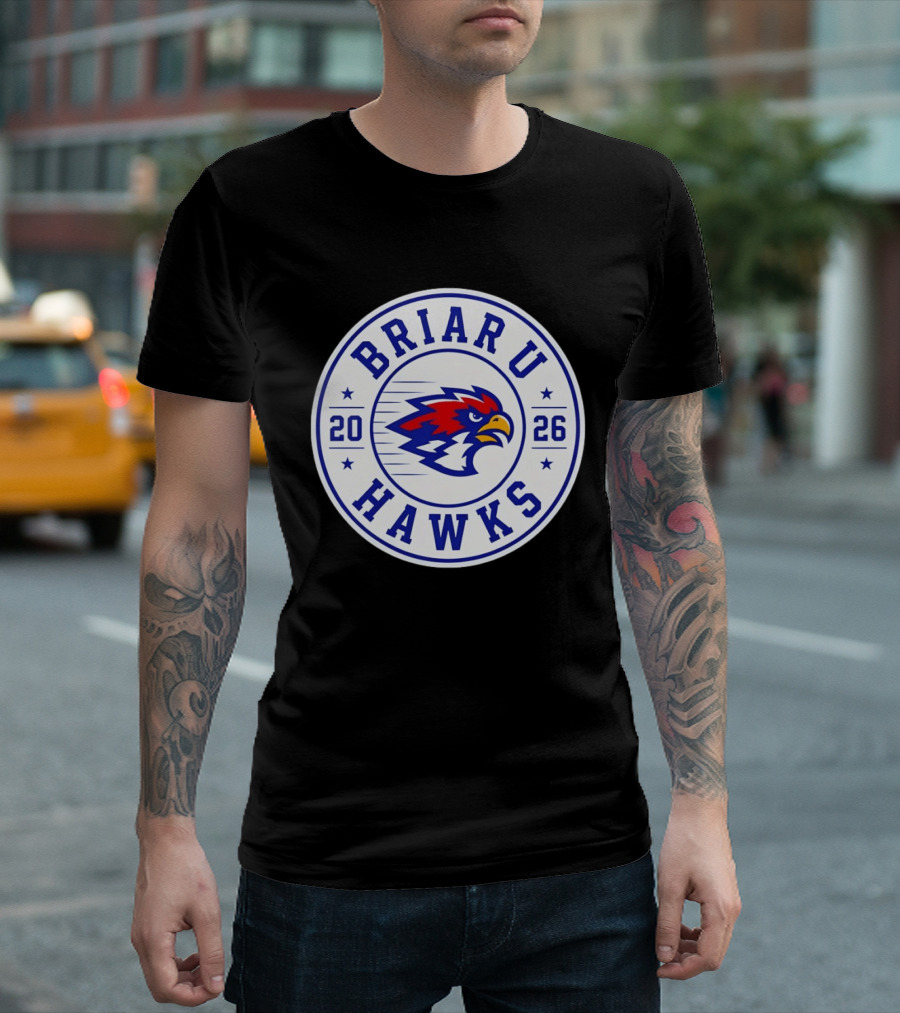Briar U Hawks 2026 Circle Emblem Red Blue Hawk T-Shirt