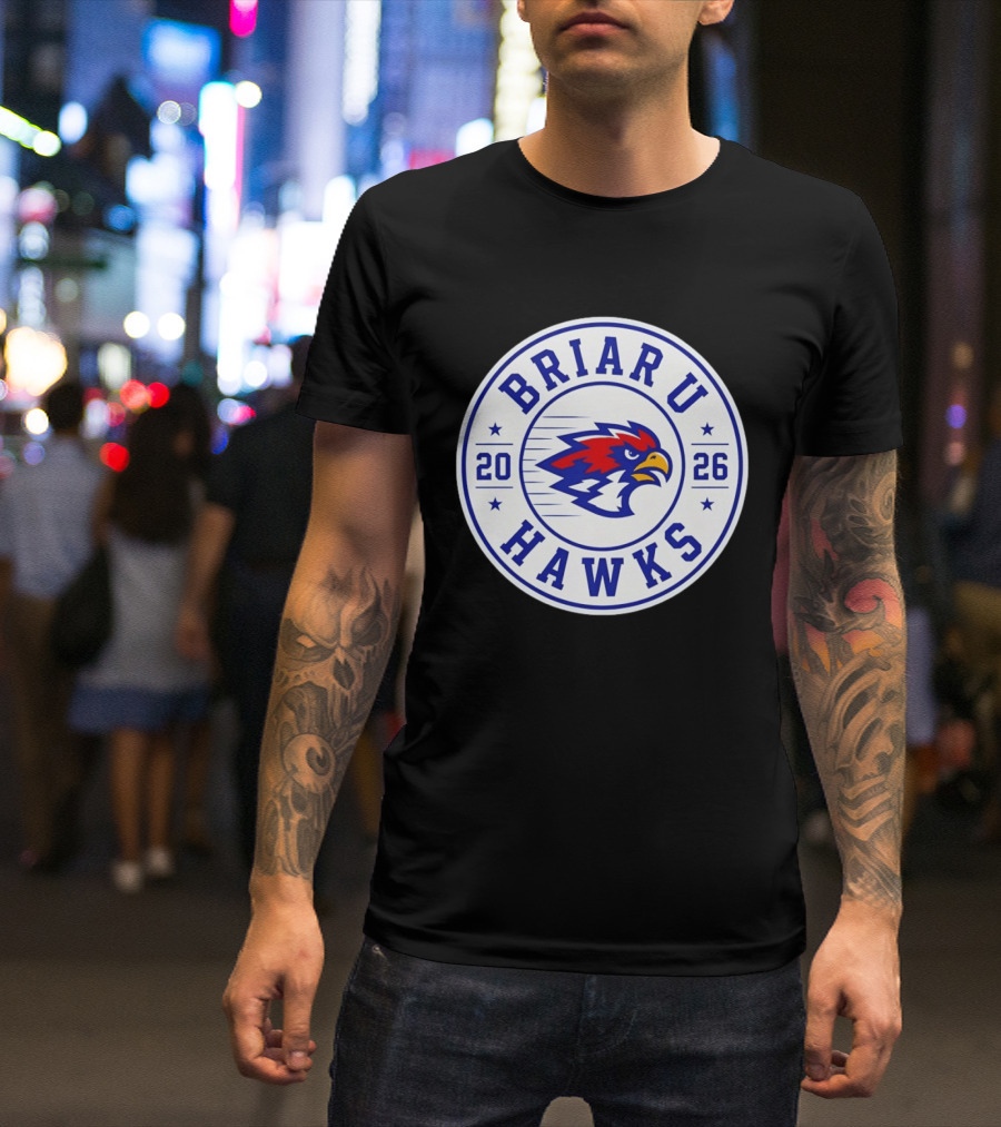 Briar U Hawks 2026 Circle Emblem Red Blue Hawk T-Shirt