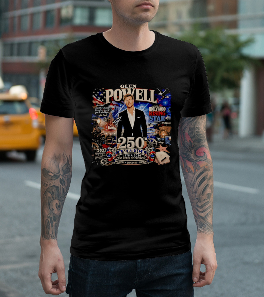 Glen Powell Hollywood Rising Star 250th America 1776 2026 Years Of Freedom T-Shirt