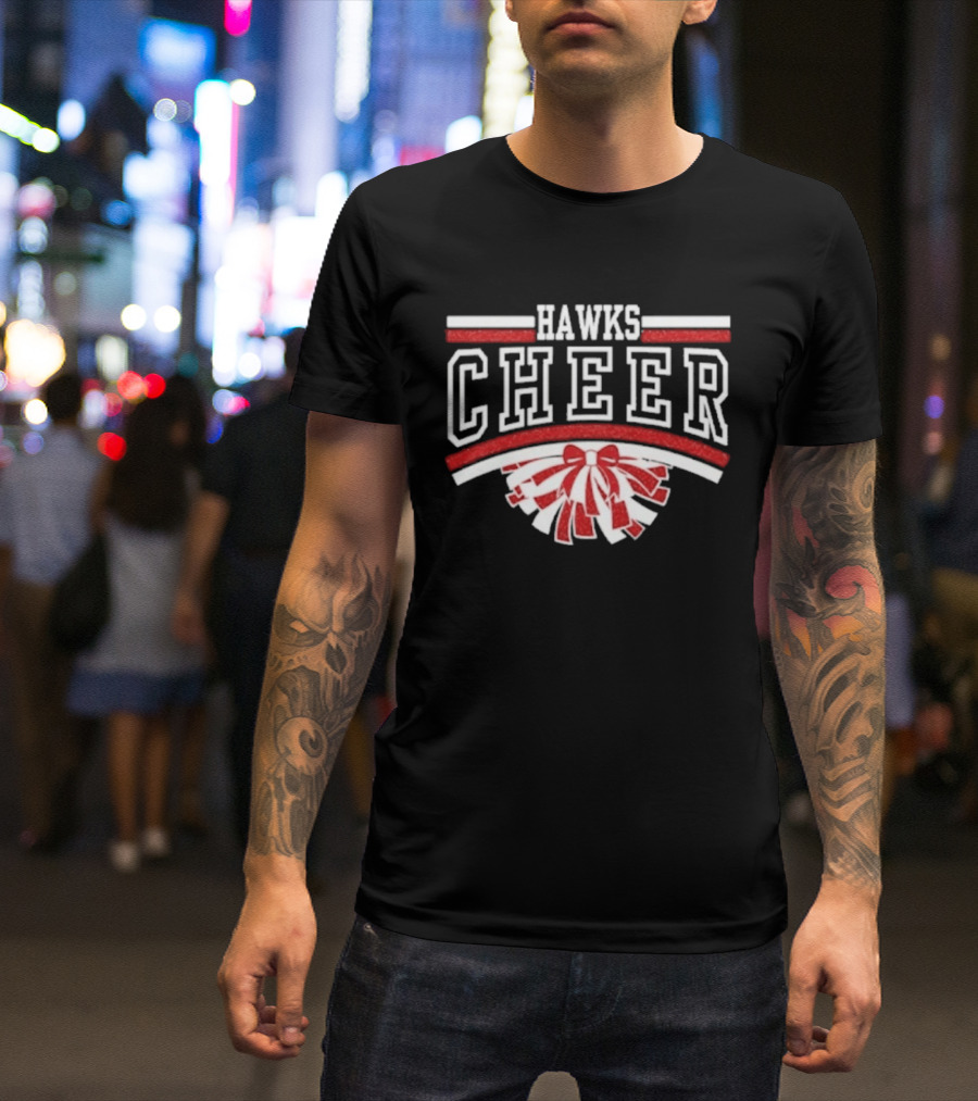 Hutchinson Hawks Cheer Maroon Glitter Bow Pom Pom T-Shirt