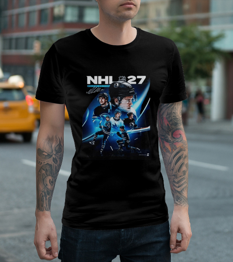 NHL 27 Deluxe Edition Macklin Celebrini Autographed Cover T-Shirt