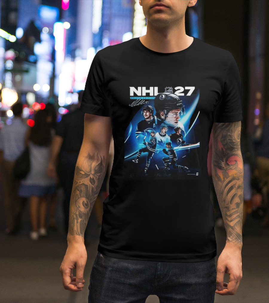 NHL 27 Deluxe Edition Macklin Celebrini Autographed Cover T-Shirt