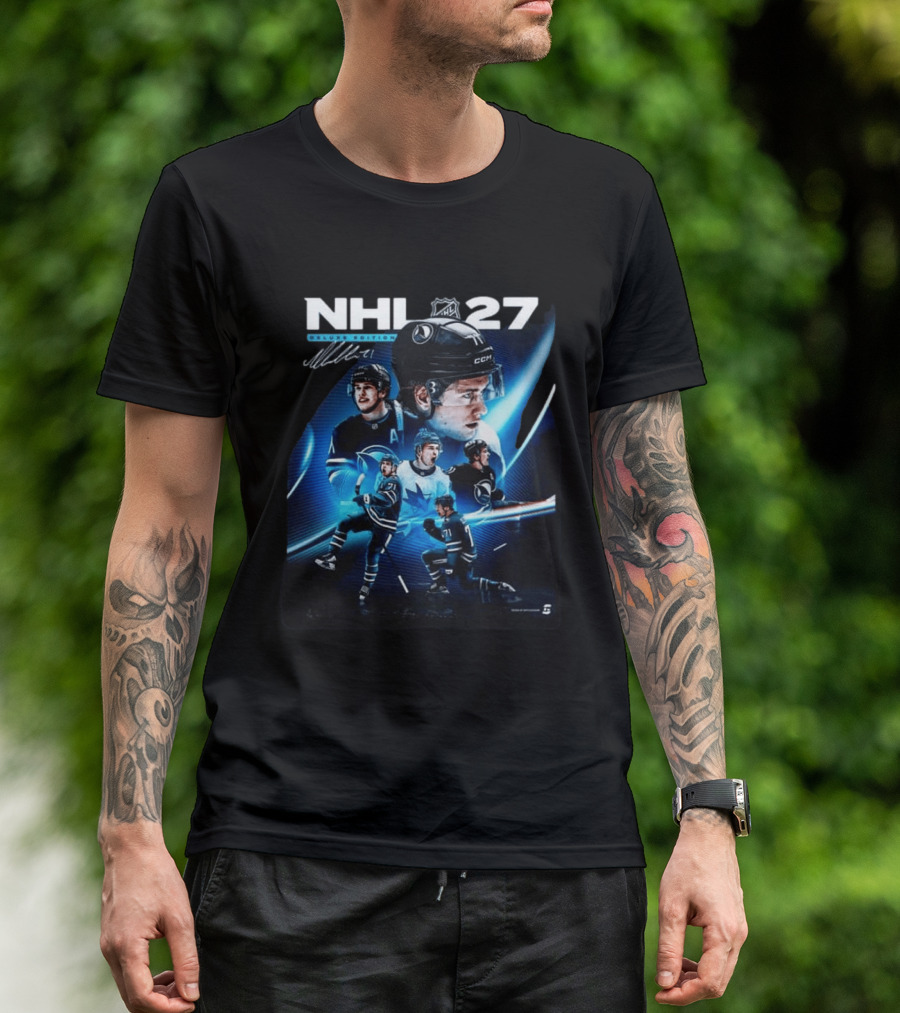 NHL 27 Deluxe Edition Macklin Celebrini Autographed Cover T-Shirt