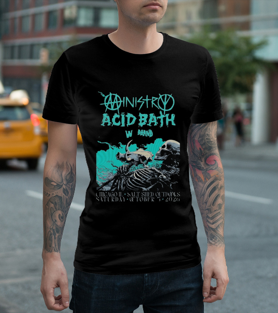 Ministry X Acid Bath Windhand Chicago IL Salt Shed Outdoors October 3 2026 Skeletons And Sea Monster T-Shirt