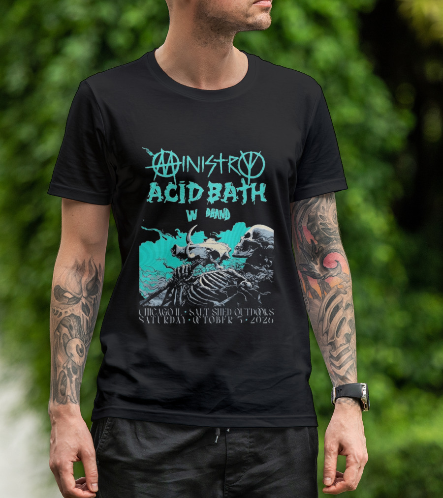 Ministry X Acid Bath Windhand Chicago IL Salt Shed Outdoors October 3 2026 Skeletons And Sea Monster T-Shirt