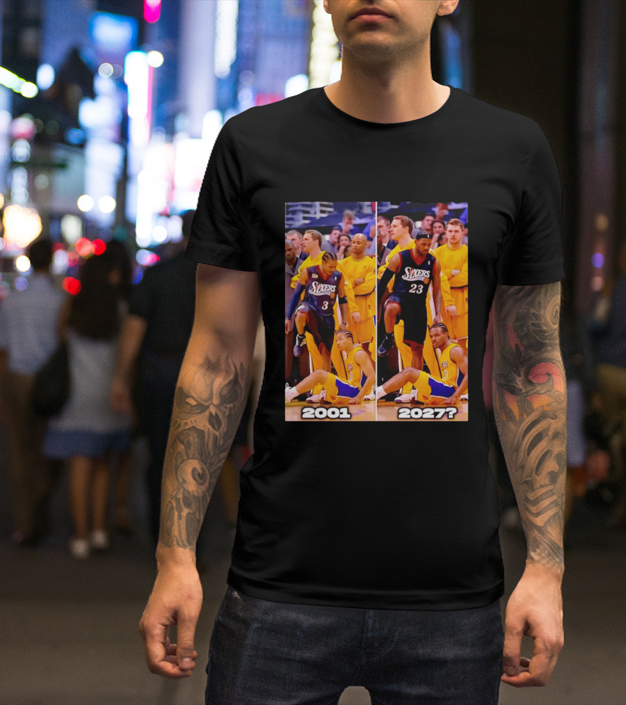 2001 2027 Iverson LeBron Sixers Lakers Step Over Comparison T-Shirt