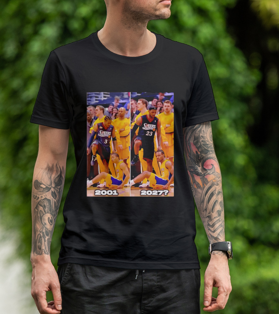 2001 2027 Iverson LeBron Sixers Lakers Step Over Comparison T-Shirt